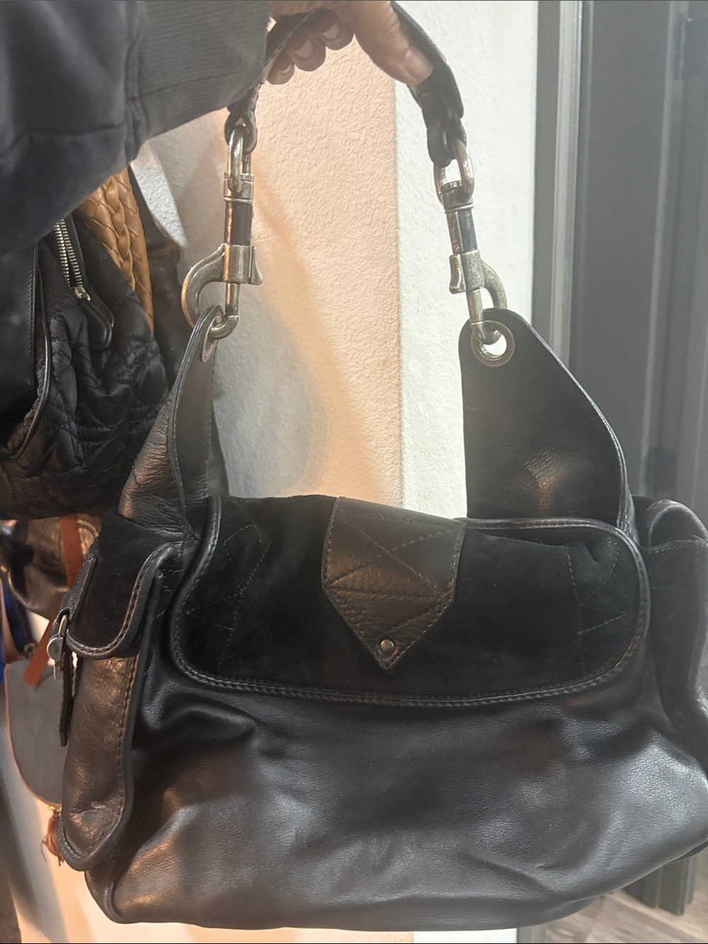 Dior Black Suede & Leather Shoulder Bag with Silver Hardware - Picture 2 of 6